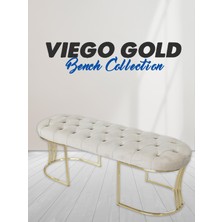 Gazzini Furniture Viego Gold Krem Puf Luxery Metal Gold Ayak Chester Model Yatak Ucu Bench