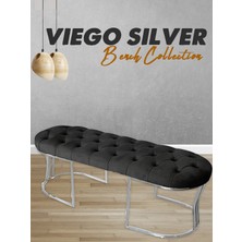 Gazzini Furniture Viego Silver Puf Lüks Metal Gümüş Ayak, Chester Model Yatak Ucu Antrasit Bench