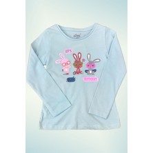 Mojo Kız Çocuk Tavşan Desen Uzun Kol T-shirt 523003 Turkuaz