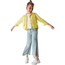 Nk Kids Kız Çocuk Yırtmaçlı Bol Paça Denim Pantolon 54720 Kot Mavi