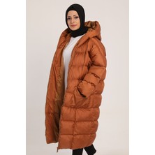 Gülseli Camel Kadın Kapüşonlu Oversize Tesettür Şişme Mont P-00000760