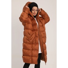 Gülseli Camel Kadın Kapüşonlu Oversize Tesettür Şişme Mont P-00000760