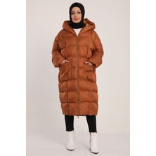 Gülseli Camel Kadın Kapüşonlu Oversize Tesettür Şişme Mont P-00000760