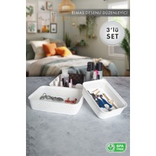 Aes Home Elmas Desenli Organizer Düzenleyici 3'lü Sepet Set Beyaz