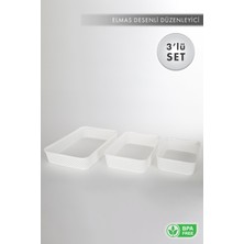 Aes Home Elmas Desenli Organizer Düzenleyici 3'lü Sepet Set Beyaz