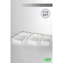 Aes Home Elmas Desenli Organizer Düzenleyici 3'lü Sepet Set Beyaz