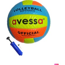 Avessa VLM-700 Makina Dikişli Soft Touch 280 gr Fosforlu Deri Voleybol Topu No:5 + Top Pompası