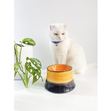 Seramik Kedi ve Köpek Mama Su Kabı Colorful Moon Bowl  (Siyah-Sarı)