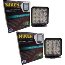Niken 16 LED Kare Kalın Kasalı Off Road Sis Farı Çalışma Lambası 12-24V 2 Adet