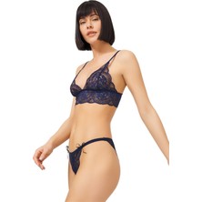 Cottonhill Lacivert Dantelli Transparan Balensiz Kadın Sütyen Takımı