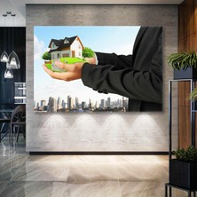 SML Tablo Emlak Ofisi Real Estate Şehir Manzarası Bahçeli Ev Kanvas Tablo