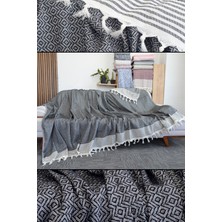 Mutlu Çeyiz Diamond Pamuklu Kolları Örten Kanepe Çekyat Örtüsü Çok Amaçlı 180X300 cm Siyah Koltuk Örtüsü