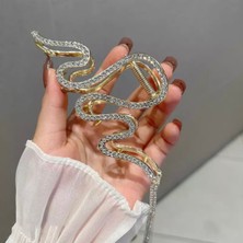 Sheker Home Yılan Figürlü Parlak Taşlı Sallantılı Metal Lüks Mandal Toka - Gümüş