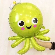 Parti Station Yeşil Ahtapot Folyo Balon 90 cm Büyük Boy Uçan Balon Helyum Balon