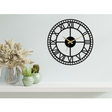 Arteka Design Roman Minute Metal Siyah 49 cm Sessiz Akar Mekanizmalı Duvar Saati