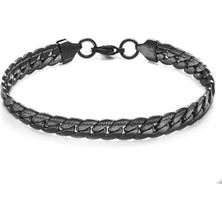 Trend Collection Unisex Siyah Çelik Bileklik Kararmaz Malzeme ile Uzunluk 20-21 cm