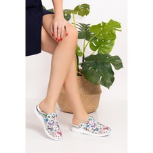 Nur Medikal Giyim Kelebek Çicek Desenli Comfort Taban Kadın Ortopedik Sabo Terlik 1052