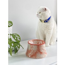 Stilin Bu Seramik Kedi ve Köpek Mama Su Kabı Colorful Moon Bowl (Turuncu Çizgili -Ebru Desen)