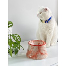 Stilin Bu Seramik Kedi ve Köpek Mama Su Kabı Colorful Moon Bowl (Turuncu Çizgili -Ebru Desen)