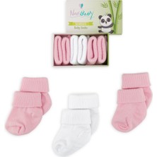 Novibaby 3'lü Bambu Yenidoğan Bebek Çorap I Pinky I 0-6 Ay