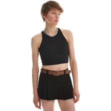 Halter Yaka Crop Bluz Siyah