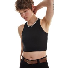 Halter Yaka Crop Bluz Siyah