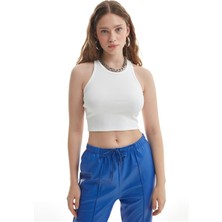 Halter Yaka Crop Bluz Ekru