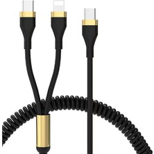 Haoruiqi USB C-Çok Şarj Kablosu 2'si 1 Arada Type-C-Usb-C/ Yıldırım Kablosu Pd Ada - Siyah (Yurt Dışından)