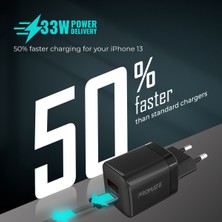 Promate Powerport-33 Gan 33W Qualcomm Süper Hızlı Type-C Pd , USB Ultra Kompakt Duvar Şarj Cihazı, Aşırı Gerilim Koruması