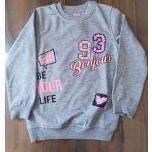Mavera Gri Baskılı Bilekleri ve Beli Lastikli Sweatshirt
