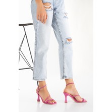 MFT Ayakkabı MFT Kadın Yazlık Fuşya Topuklu Ayakkabı Suni Deri Malzeme ile Orta Topuk Platform Taban