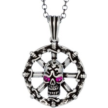 Takılingo 925 Ayar Gümüş Kılıç Motif Kurukafa Kolye Zincirli Erkek Kolye