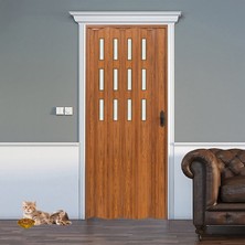 Faran Dekorasyon 115 x 230 Ceviz Renk Camlı Pvc Akordiyon Kapı - Frnakmodel-1-145