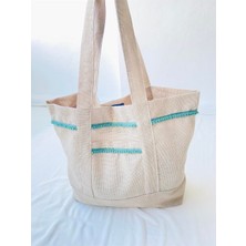 Retrobird Tasarım Tote Çanta Shopping Bag Kadın Taş Rengi