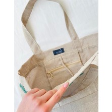 Retrobird Tasarım Tote Çanta Shopping Bag Kadın Taş Rengi