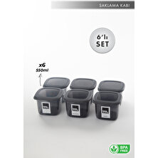 Aes Home Kırılmaz Kare Erzak Saklama Kabı Füme 0,5 lt x 6 Adet (6'lı Kaşık Seti ve Etiket)