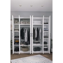 Bofigo 6 Kapaklı 16 Raflı Gardırop Elbise Dolabı 6 Kapaklı Gardırop Beyaz