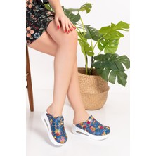 Nur Medikal Giyim Lacivert Baykuş Desenli Kapalı Airmax Bayan Sabo Terlik 955