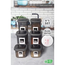 Aes Home Kırılmaz Kare Erzak Saklama Kabı Füme 1,75 lt x 2 Adet + 1,20 lt x 2 Adet + 0,55 lt x 2 Adet 6'Iı Set  (Ölçek ve Etiket Hediyeli)