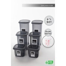 Aes Home Kırılmaz Kare Erzak Saklama Kabı Füme 1,75 lt x 2 Adet + 1,20 lt x 2 Adet + 0,55 lt x 2 Adet 6'Iı Set  (Ölçek ve Etiket Hediyeli)