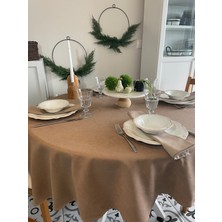Decamor Home Kadife Dokulu Sütlü Kahve Yuvarlak  Dertsiz Masa Örtüsü