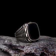 Tesbih Sepetim 925 Ayar Gümüş Onix Taşlı Desen Mitfli Erkek Yüzük