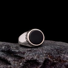 Tesbih Sepetim Onix Taşlı Desen Motifli 925 Ayar Gümüş Erkek Yüzük