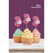 Neşeli Günlerim Unicorn Temalı * 3 (Üç) Yaşında Cupcake Süsü '10LU