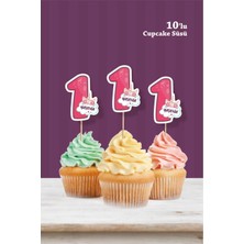 Neşeli Günlerim Unicorn Temalı * 1 Yaşında Cupcake Süsü '10LU
