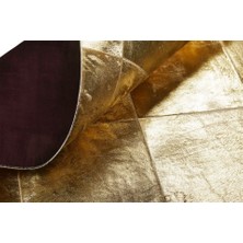 Dericibey Altın Varaklı Dana Derisi Patchwork Halı 80 x 150 cm