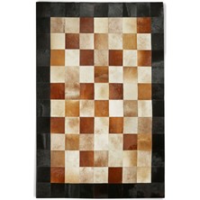 Dericibey Siyah Bordürlü Doğal Dana Derisi Patchwork Halı 80 x 150 cm