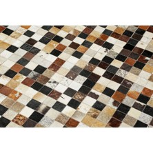 Dericibey Çok Renkli Doğal Dana Derisi Patchwork Halı 80 x 150 cm