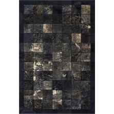 Dericibey Siyah Renk Altın Varaklı Dana Derisi Patchwork Halı 80 x 150 cm