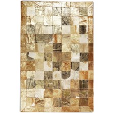 Dericibey Altın Varaklı Dana Derisi Patchwork Halı 80 x 150 cm